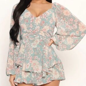 Fashion nova aqua floral romper